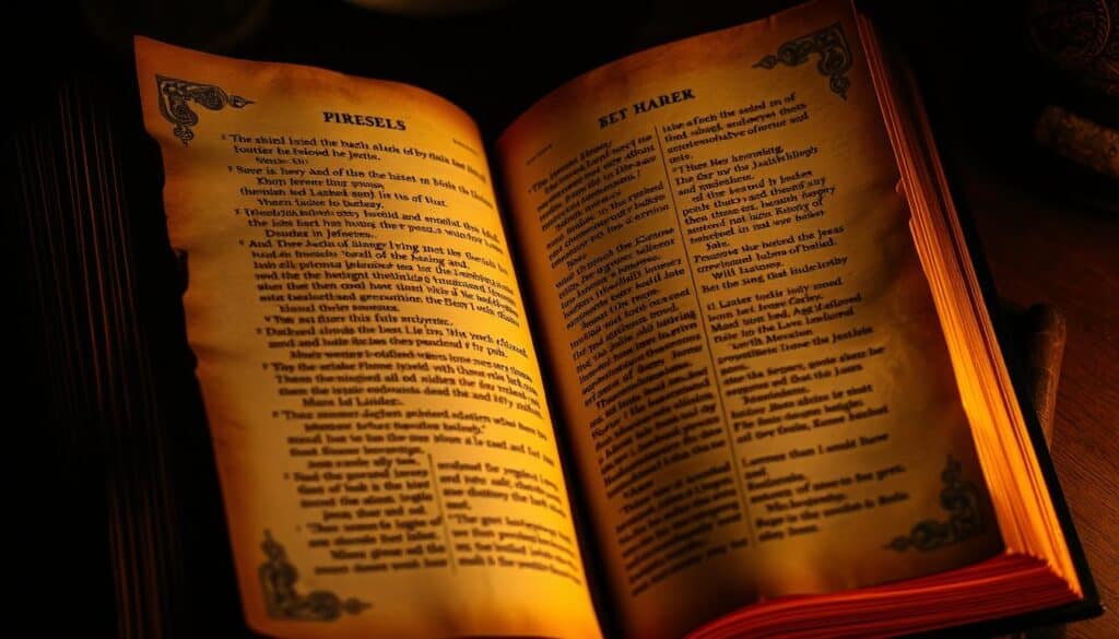 A dimly lit, ancient-looking manuscript page unfolds, revealing the hidden passages of the Secret Gospel of Mark. The weathered parchment glows with a soft, amber light, casting shadows that accentuate the delicate, ornate script. Intricate illustrations, perhaps of biblical figures or symbols, adorn the margins, hinting at the profound secrets contained within. The overall atmosphere is one of reverence, mystery, and a sense of the sacred, inviting the viewer to ponder the lost and rediscovered words of Jesus. A dimly lit, ancient-looking manuscript page unfolds, revealing the hidden passages of the Secret Gospel of Mark. The weathered parchment glows with a soft, amber light, casting shadows that accentuate the delicate, ornate script. Intricate illustrations, perhaps of biblical figures or symbols, adorn the margins, hinting at the profound secrets contained within. The overall atmosphere is one of reverence, mystery, and a sense of the sacred, inviting the viewer to ponder the lost and rediscovered words of Jesus.