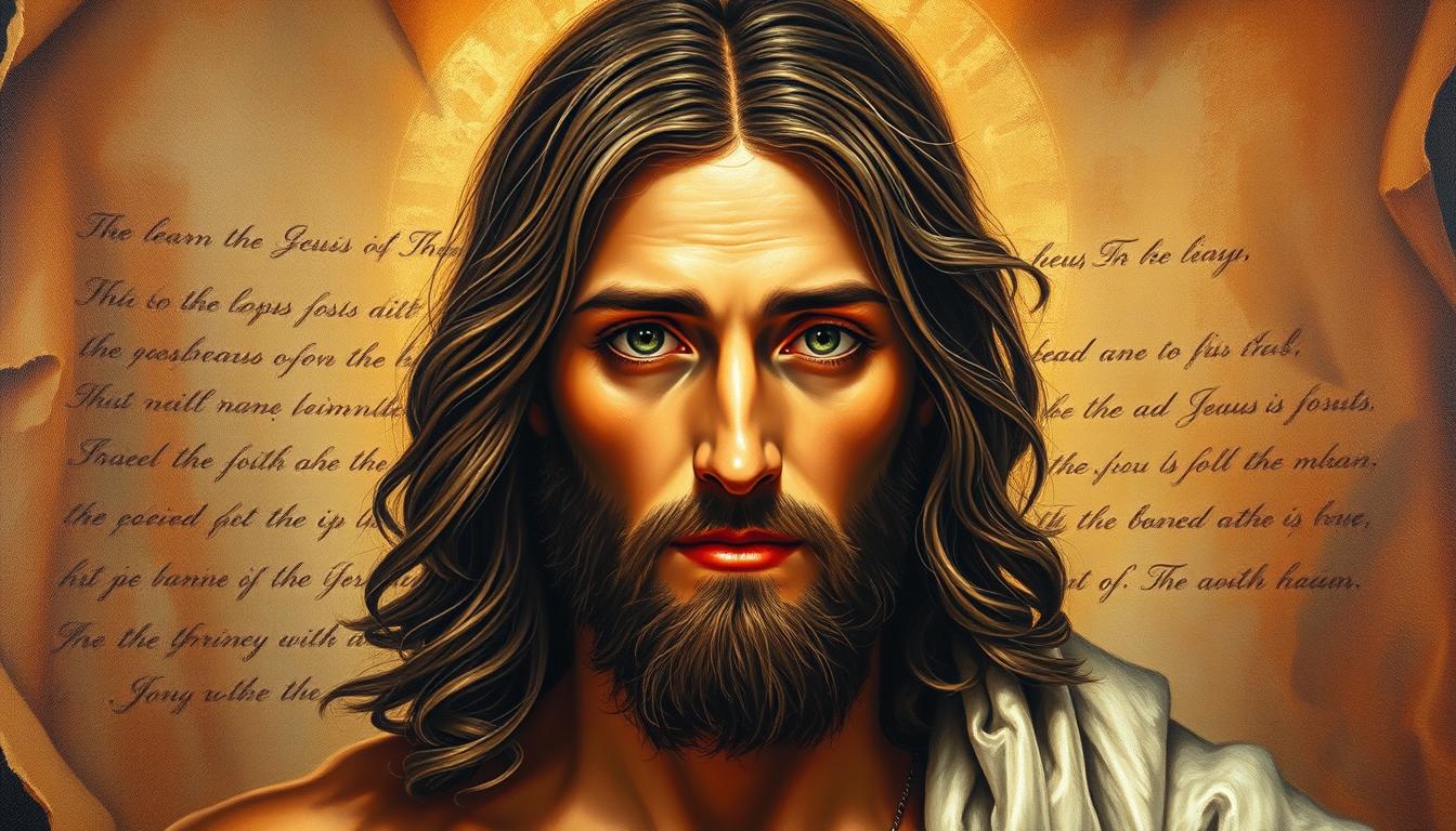 A vibrant, oil-on-canvas depiction of the "Gospel of John" - the fourth book of the Christian New Testament. In the foreground, a serene portrait of Jesus Christ, his eyes radiating divine wisdom and compassion. The middle ground features a rich, textured background of ancient parchment, hinting at the sacred scriptures. Soft, warm lighting bathes the scene, evoking a sense of reverence and spiritual enlightenment. The composition emphasizes the central theme of Jesus' divinity and love, inviting the viewer to contemplate the profound teachings of the Gospel of John.