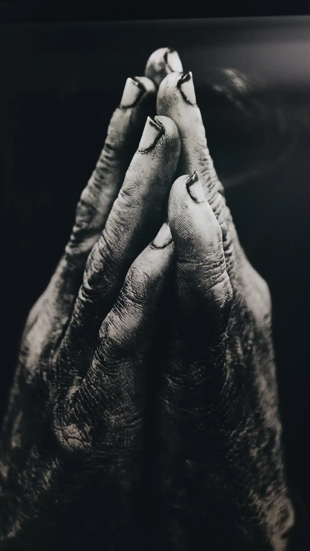 grayscale photography of praying hands
